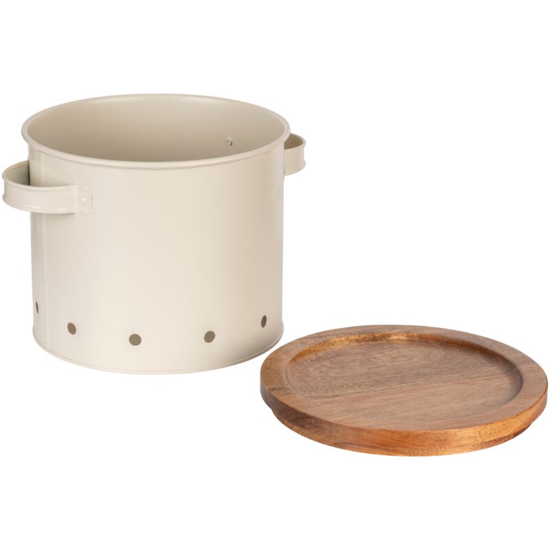 Wenko - Boîte de conservation 3,8L Aria Couvercle en bois, Aérateurs, Idéal pommes de terre, Métal contact alimentaire et bois d'acacia, 16,5x18cm,