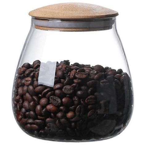 Boîte de conservation en verre avec couvercle en bois, bocal de cuisine transparent en verre pour haricots, riz, confitures, biscuits et bonbons.