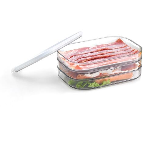 Boîte de conservation pour jambon (Réfrigérateur) – Rangement empilable à 3 niveaux – Sans BPA – Compatible lave-vaisselle – Transparent – ​​1700 ml