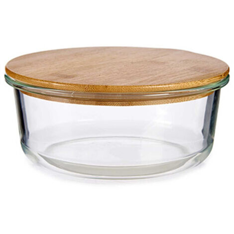 Boîte de Conservation Ronde en Verre avec Couvercle Hermétique en Bambou - 95cl