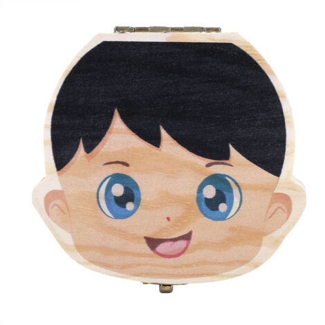 Boîte de dentition pour bébé - boîte de rangement en bois (colorée, style garçon)
