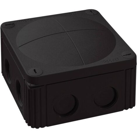 Boîte de dérivation 10060648 – 110 x 110 x 66 mm – IP66/IP67 – Polypropylène noir pour environnements humides – 7 filetages M25 intégrés – Wiska
