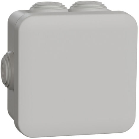 Boîte de dérivation carrée Mureva Box IP55 – 80 x 80 x 45 mm – 7 entrées pour tube diamètre 20 mm – Montage mural/plafond – Sintolit