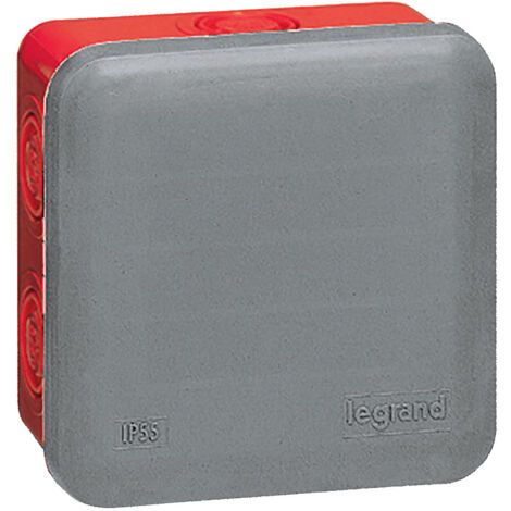 boite de dérivation étanche 80 x 80 x 45 mm legrand plexo entrée défoncable gris rouge
