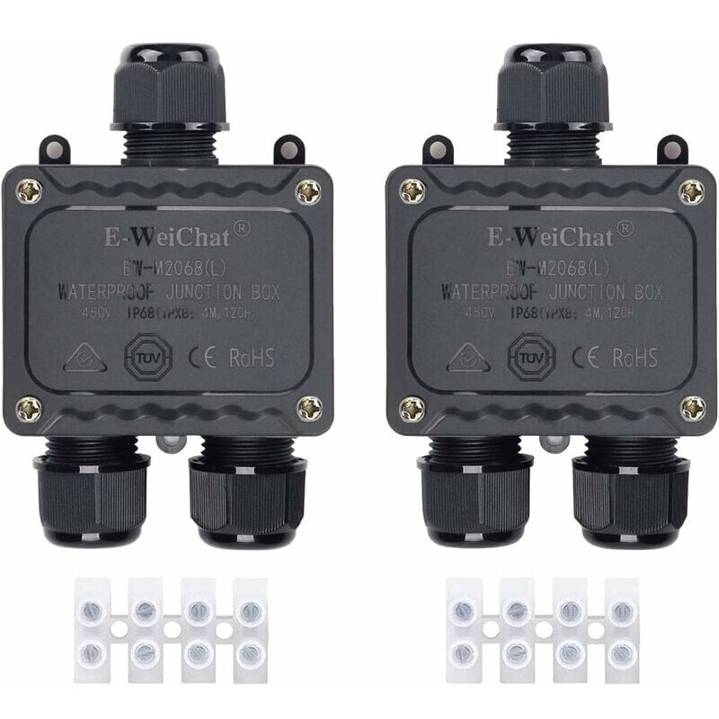 Start - Boîte de dérivation étanche IP68 3 voies pour l'extérieur avec presse-étoupes pour petit boîtier électrique noir de Ø4mm-Ø14mm de diamètre