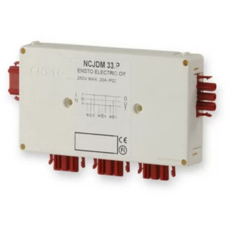 Boîte de dérivation monophasée traversante IP20 – 2 entrées – Fabrication sans halogène pour sécurité accrue – 250V max 16A – Ensto