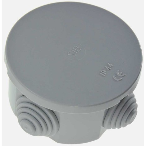 Boîte de dérivation ronde Ø 65mm grise prof 35mm étanche 4 entrées 20mm max couvercle clipsable IP44 SIBOX SIB P03401