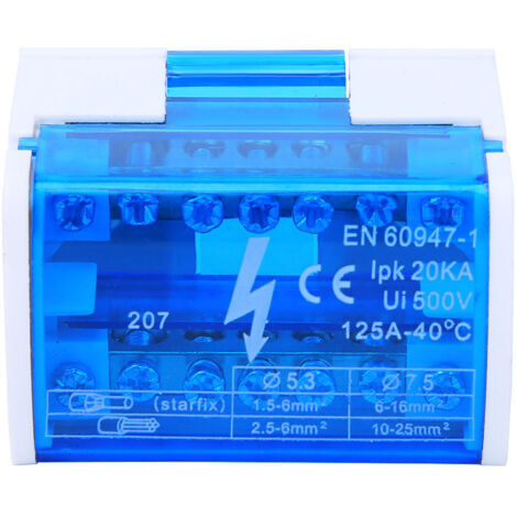 Boîte de distribution de bornes DIN Rail à 2 niveaux monophasé avec couvercle de poussière transparent 207