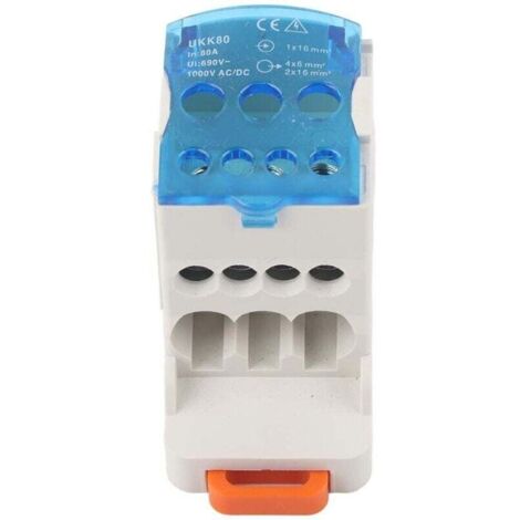 Boîte de distribution électrique 16mm² – Bornier à 4 connexions – Courant nominal 80A – Nylon ignifuge – Installation sur rail DIN