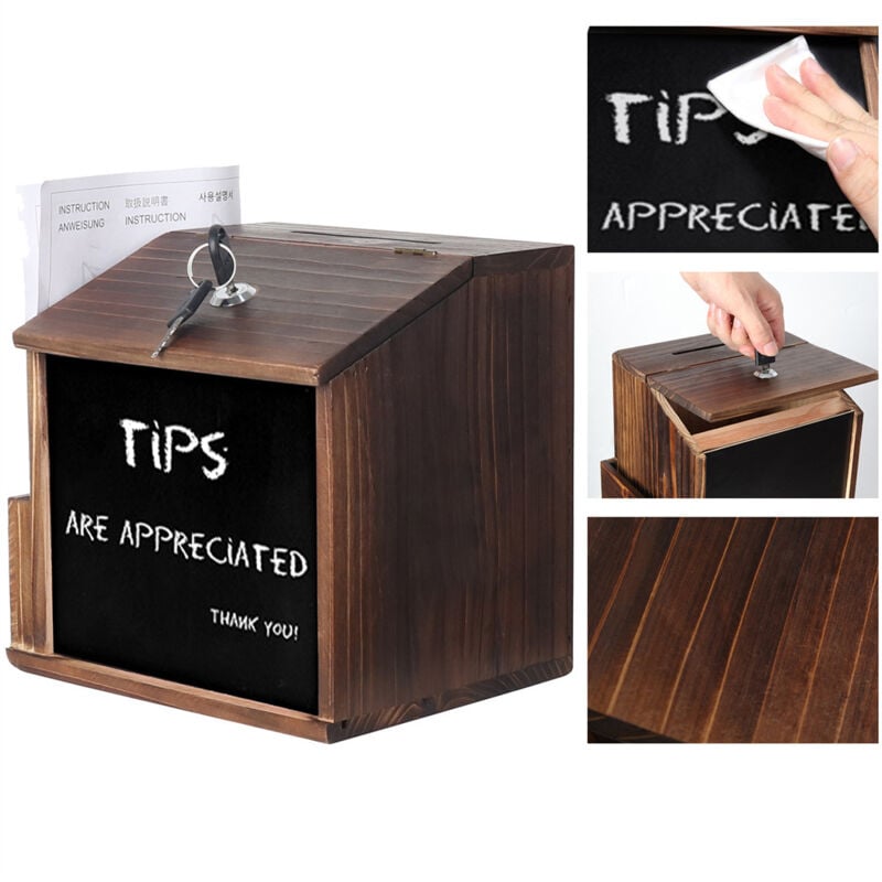 Boite de Dons Urne Election Bote Boîte à Donations Tirage au Sort Mural en Bois avec Tableau Noir