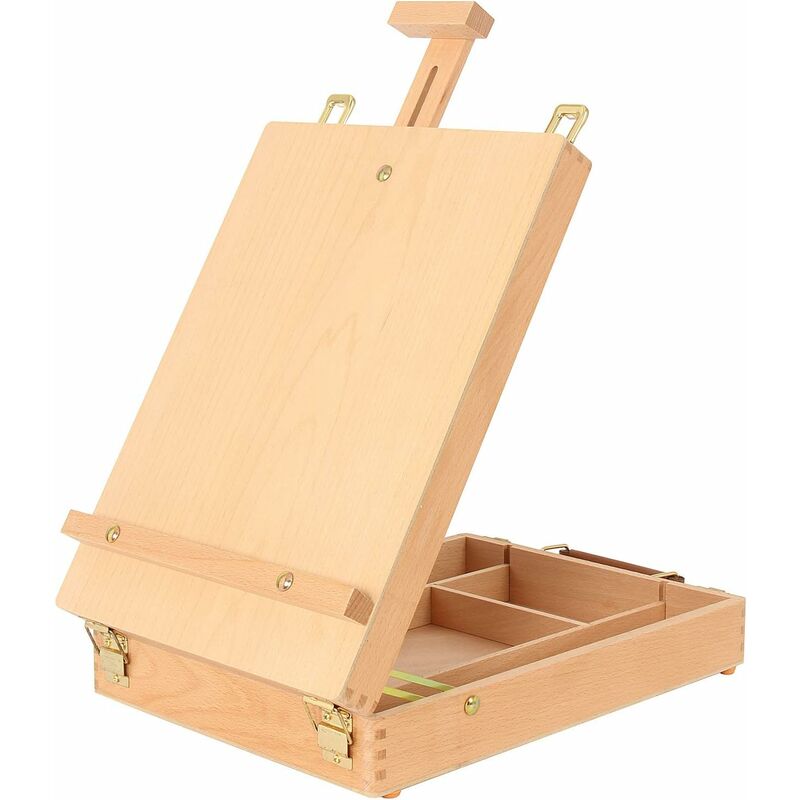 Boîte de fournitures d'art, boîte de rangement de peinture, chevalet de table en bois réglable pour étudiant en dessin et en croquis