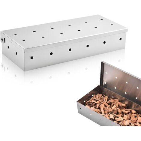 Boîte de Fumage Universelle - Fumoir pour Barbecue - Fumage au Bois pour Saveur Fumée - Convient pour Barbecues à Gaz, Charbon et Électriques - Acier Inoxydable (22 x 9,5 x 4 cm)