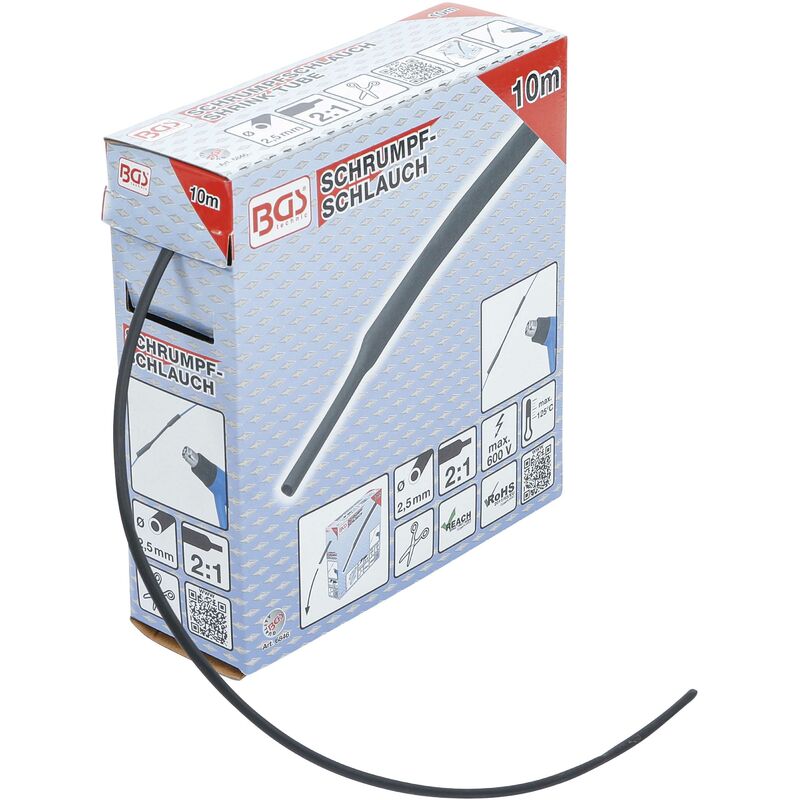 Boîte de gaines thermorétractables noires Ø2,5MM 10M bgs 6846