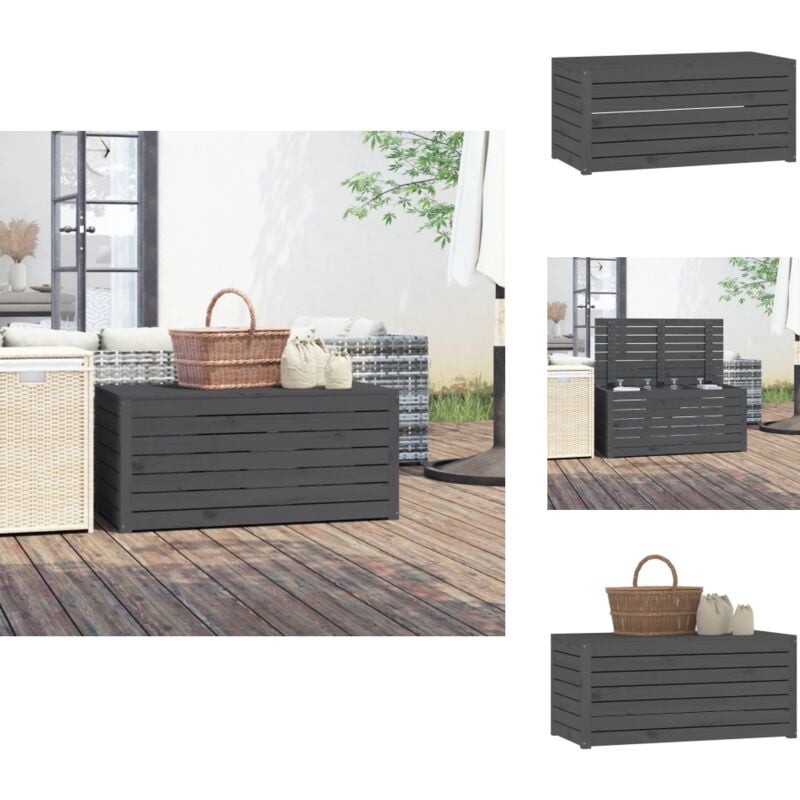 Boîte de jardin gris 101x50,5x46,5 cm bois massif de pin - Coffre De Jardin - Rangement Extérieur - Meuble De Jardin - Coffre De Rangement - Bois
