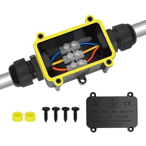 Boîte de Jonction de Plein Air IP68 Imperméable Connecteur de Câble électrique Boîtier de Raccordement 2 Voies Connecteurs Boîte pour Câble Ø 4 à 14mm -