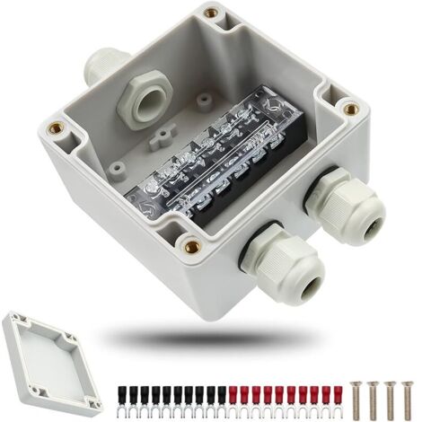 Boîte de jonction étanche IP66, fiche de câble blanche à 3 pôles avec bornier à vis et borne en Y pressée à froid, boîtier extérieur PG9 pour câble de diamètre 4-8 mm (82 x 80 x 56 mm)