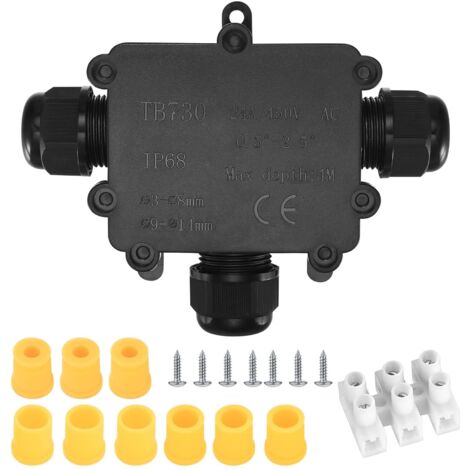 Boîte de Jonction étanche IP68, Boîte de Dérivation Etanche Electrique Exterieur, 3 Voies Connecteurs de Câble pour Cable 3-8mm & 9-14mm Diamètre
