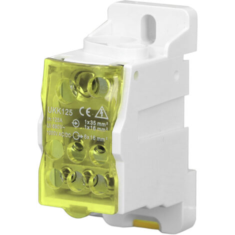 Boîte de jonction universelle 690V 125A pour rail DIN, connecteur de câble électrique jaune, bloc de borne de distribution.