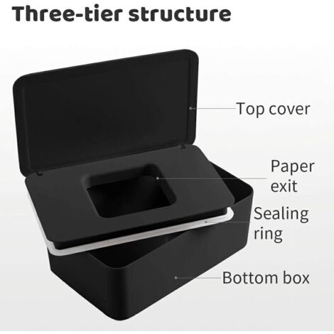 Boîte de lingettes humides bébé, boîte de papier toilette humide avec couvercle, pour papier de soie sec et humide, boîtes à serviettes, pour la maison et le bureau (noir)
