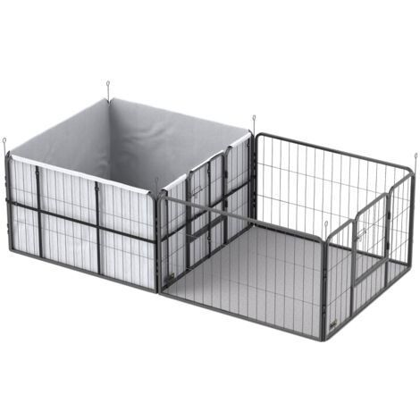 Boîte de mise bas pour chiots, enclos à chiots avec 7 panneaux, 2 zones, tapis de mise bas lavable, 203x102x60cm Noir