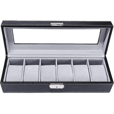 Boîte de montre, boîte à bijoux 30 x11 x 8cm, boîte de présentation, boîtier de montre, 6 coussins, serrure à un mot intérieur velours gris boîte de montre 6 bits boîte de