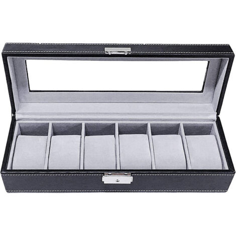 Boîte de montre, boîte à bijoux 30 x11 x 8cm, boîte de présentation, boîtier de montre, 6 coussins, serrure à un mot intérieur velours gris boîte de montre 6 bits boîte de