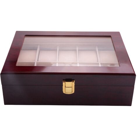 BoîTe de Montre en Bois de Luxe BoîTe de Support de Montre pour Montres Haut en Verre BoîTe Organisateur de 10 Grilles Organisateur de Montre
