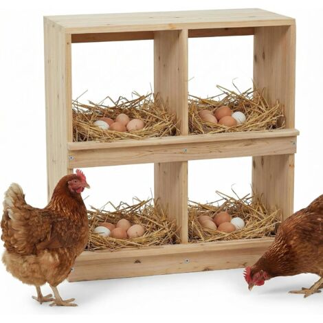 Boîte de Nidification en Bois pour Poules – Montage Peinture Murale Pratique – Confort Meilleur pour la Ponte(2 Niveaux, 4 Compartiments)
