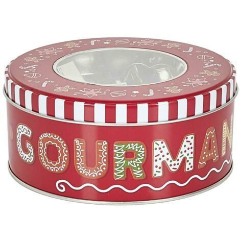 Boîte de Noël en métal avec emportes pièces MES PETITES GOURMANDISES rouge