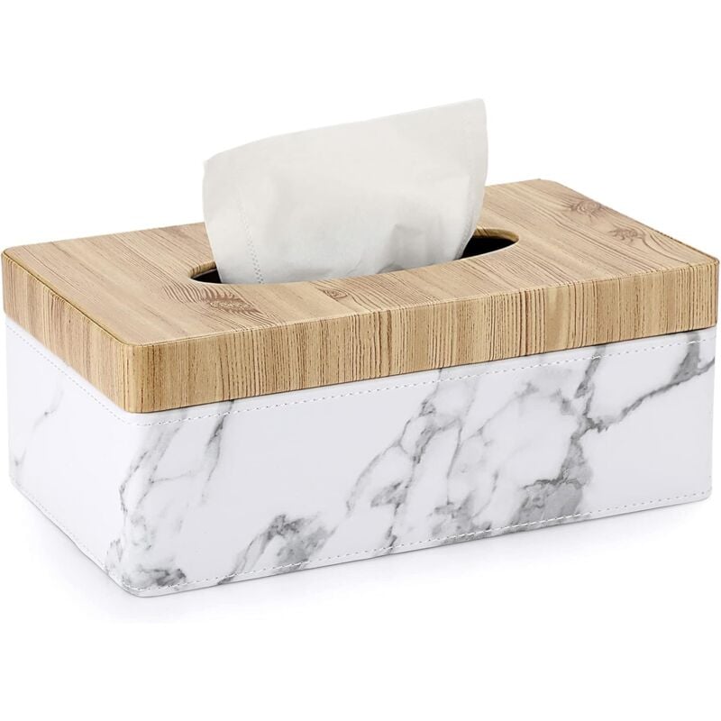 Fei Yu - Boîte de papier mouchoir en cuir (blanc marbré)