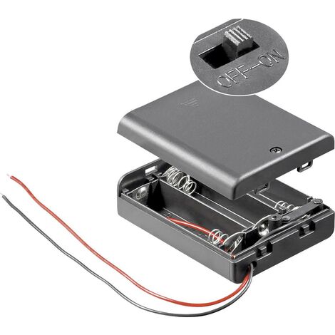 Boîte de piles 3x LR6 (AA) 12445 – Raccordement par fils – Plastique résistant aux acides – Interrupteur marche/arrêt – Goobay