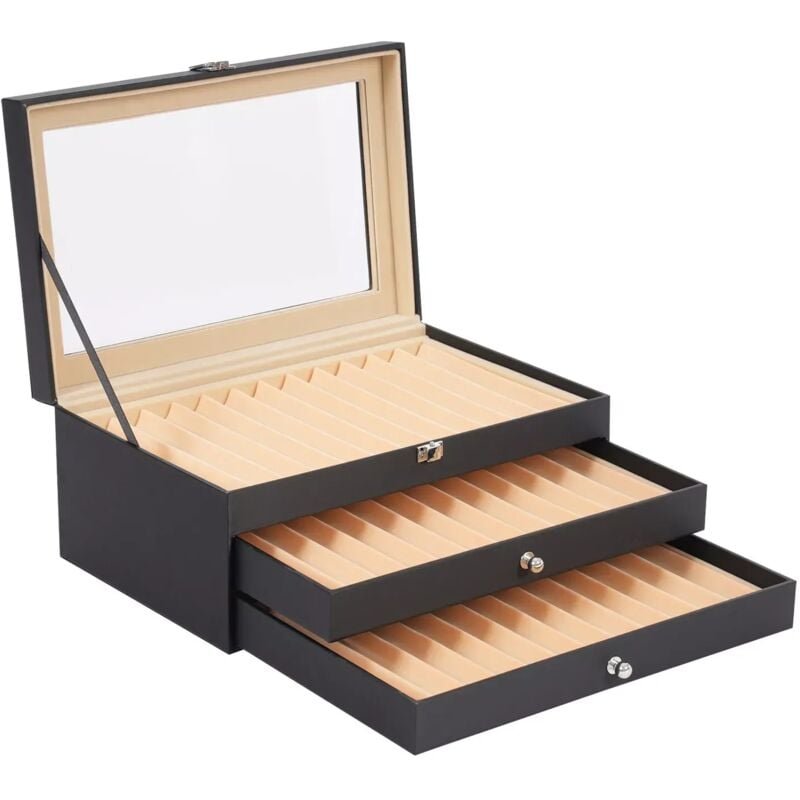 Gojoy - Boîte de porte-stylo avec vitrine en bois Boîte de rangement pour 36 stylos-plumes stylos porte-stylo boîte d'affichage 30 x 20 x 13.5 cm