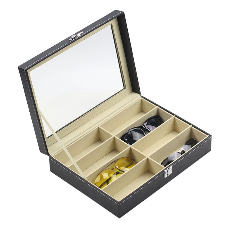Fei Yu - Boîte de présentation de lunettes en pu, boîte de rangement de lunettes de soleil à 8 compartiments
