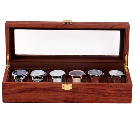 Boîte de présentation pour montres en bois à 6 compartiments, boîte de rangement, boîte de collection pour montres, boîte de présentation pour montres, boîte de rangement pour bijoux.