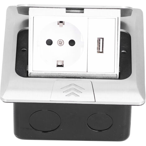 Boîte de Prise Électrique Escamotable avec USB - Norme EU, 250V 16A - Installation au Sol Rapide