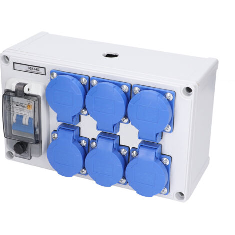 Boîte de Prise Étanche 6 Prises Allemandes avec Interrupteur, pour Extérieur Jardin 200-250V ABS