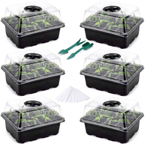 Boîte de propagation, serre d'intérieur à 72 cellules, kit de propagation de plantes avec couvercle et ventilation pour semis, noire