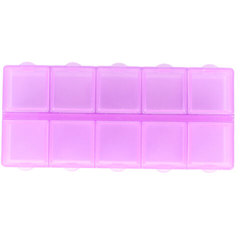 Boîte de Rangement 10 Cases Violette pour Bijoux DIY, Perles et Art des Ongles