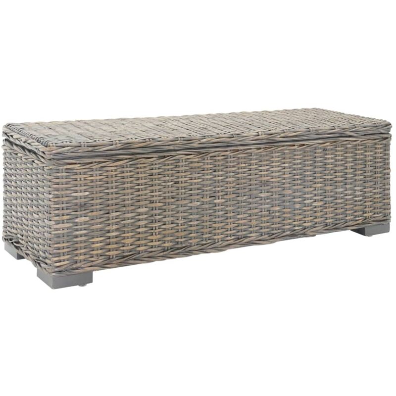 Vidaxl – Coffre de jardin 110 cm en rotin kubu naturel et bois d'acajou – Capacité 110 kg – Pour intérieur et extérieur