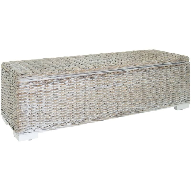 Vidaxl – Coffre de jardin 110 cm – Rotin kubu naturel et bois d'acajou – Capacité de charge 110 kg – Pour salon, chambre ou entrée
