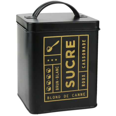 Boite de rangement 15L en métal motif sucre collection BLACK MAT noire