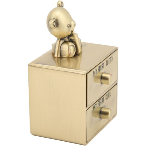 Boîte de Rangement 2 Tiroirs Métal Enfant en Forme d'Ours pour Bijoux et Souvenirs (Vert)