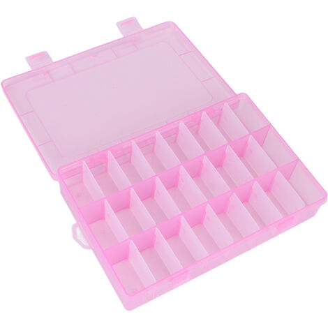 Boîte de Rangement 24 Compartiments pour Strass à Ongles, Organisateur de Perles et Art du Nail, Coffret Rose de Stockage