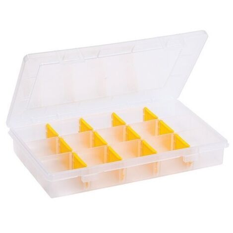 Boîte de rangement 29 x 18.5 x 4.6 cm – 15 compartiments amovibles – Plastique haute résistance – Couvercle transparent – 457225 – Allit