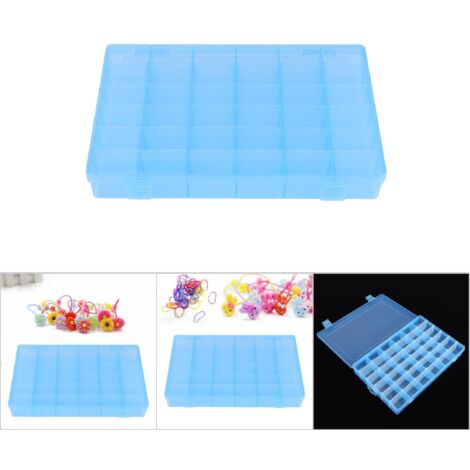 Boîte de Rangement 36 Slots avec Anneau et Séparateurs Modulables - Transparente Bleue pour Élastiques et Bijoux