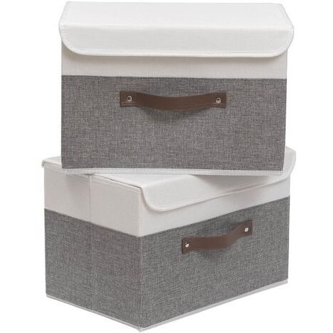 Boîte de Rangement, 38 x 25 x 25 cm Paniers de Rangement Pliables avec Couvercles et Poignées, Boîte Range(2 pièces)