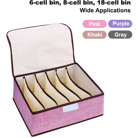 Mobilier d'intérieur Boîte de rangement 6/8/18 Cell Bin Cotton Linen Underwear Box Gain de place Pliable Lavable Boîte de réception polyvalente pour un usage domestique - Rose - 6