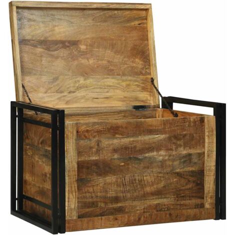 Boîte de Rangement 80 x 50 x 50 cm Bois de mangue brut et métal CFW439474