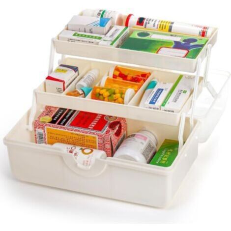 Boîte de Rangement à 3 Couches Pour Médicaments - Portable Avec Poignée, Premiers Soins, Pharmacie - Transparente/Blanche