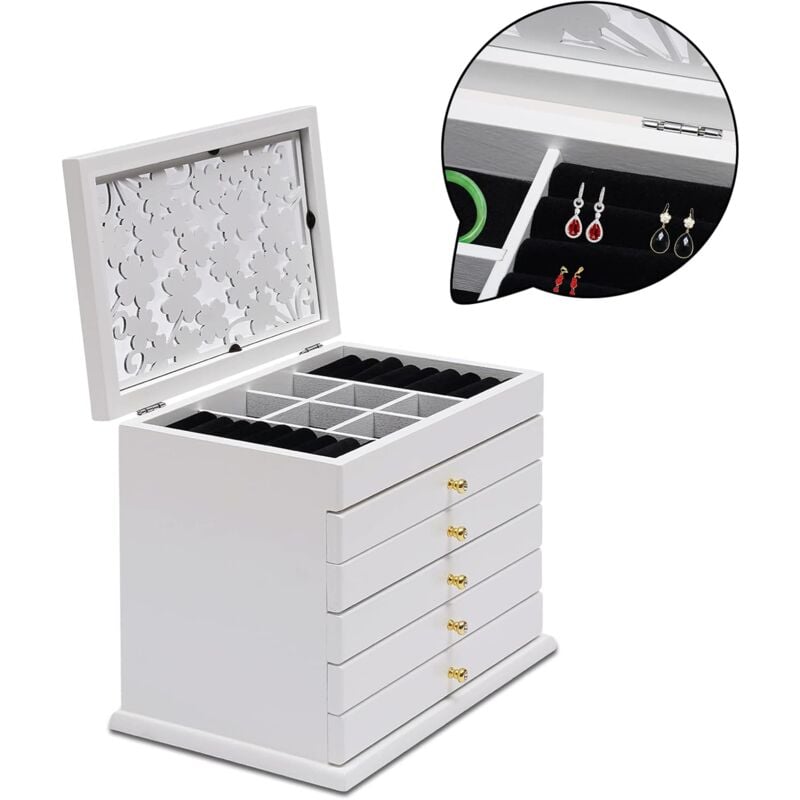 Senderpick - Boîte de rangement à bijoux en bois 6 couches, style moderne, idée cadeau, grand espace, montres, colliers, grande armoire avec tiroirs